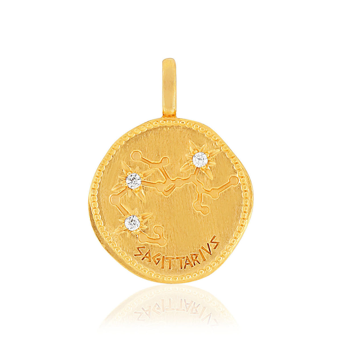 Pendentif plaqué or mat constellation zodiaque sagittaire zirconias