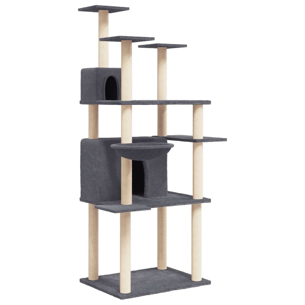 Arbre à chat avec griffoirs en sisal gris foncé 166 cm