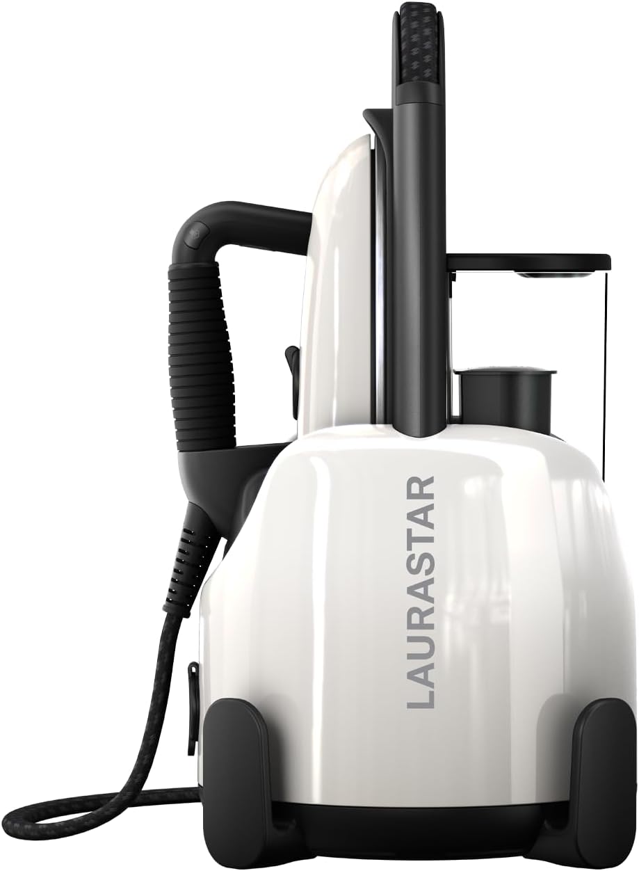 Laurastar Lift Pure White, Dampfbügelstation, 3-in-1 Bügelstation, die Ihre Kleidung entknittert, bügelt und reinigt, Hygienische Dampf, Abnehmbarer Wassertank, Vertikales Bügeln, Weiss