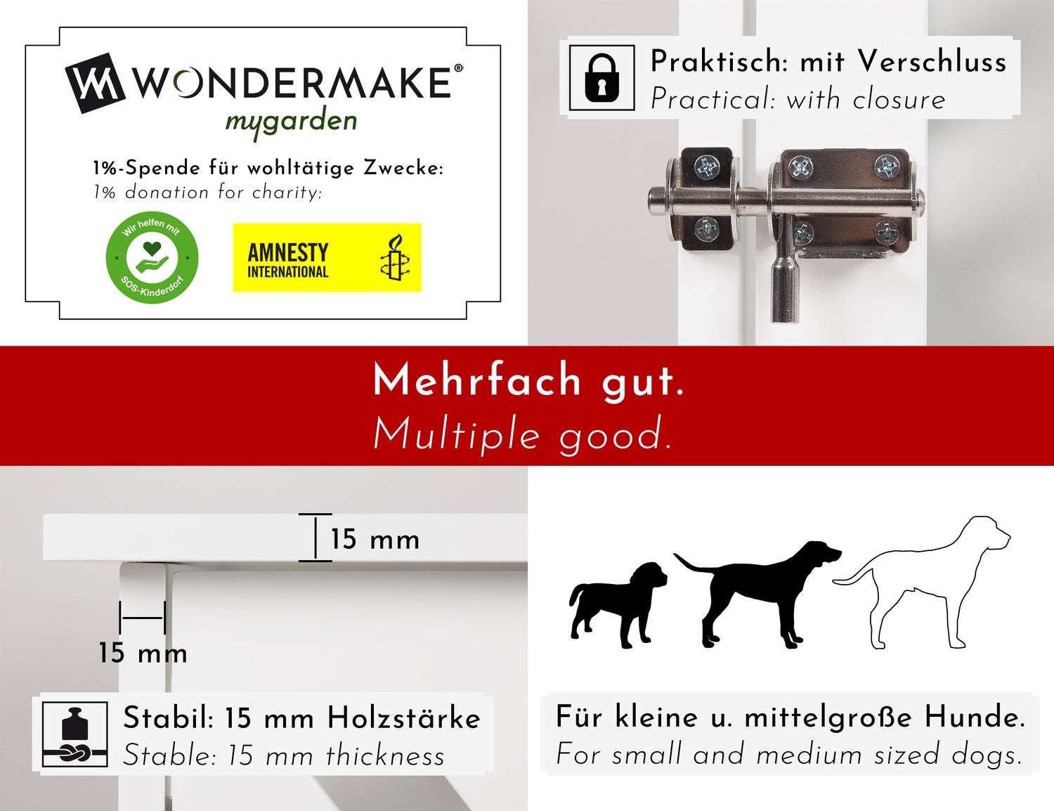 WONDERMAKE® Design Houten Hondenkooi voor Thuis/Appartement met Bijzettafel, Binnenhondenbox voor Woonkamer, 90x60 cm Wit