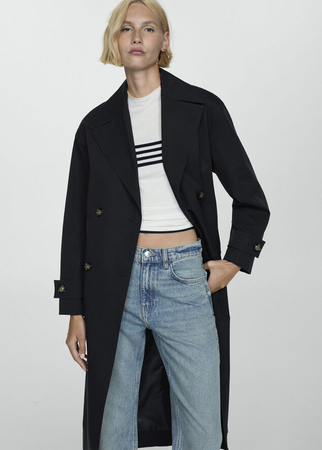MANGO Double-button trench coat Black