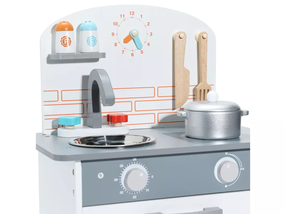 Cuisine multifonctionnelle pour enfants - ORYXEARTH - 40x24.5x50cm - Bois - Spatules et casseroles - Gris