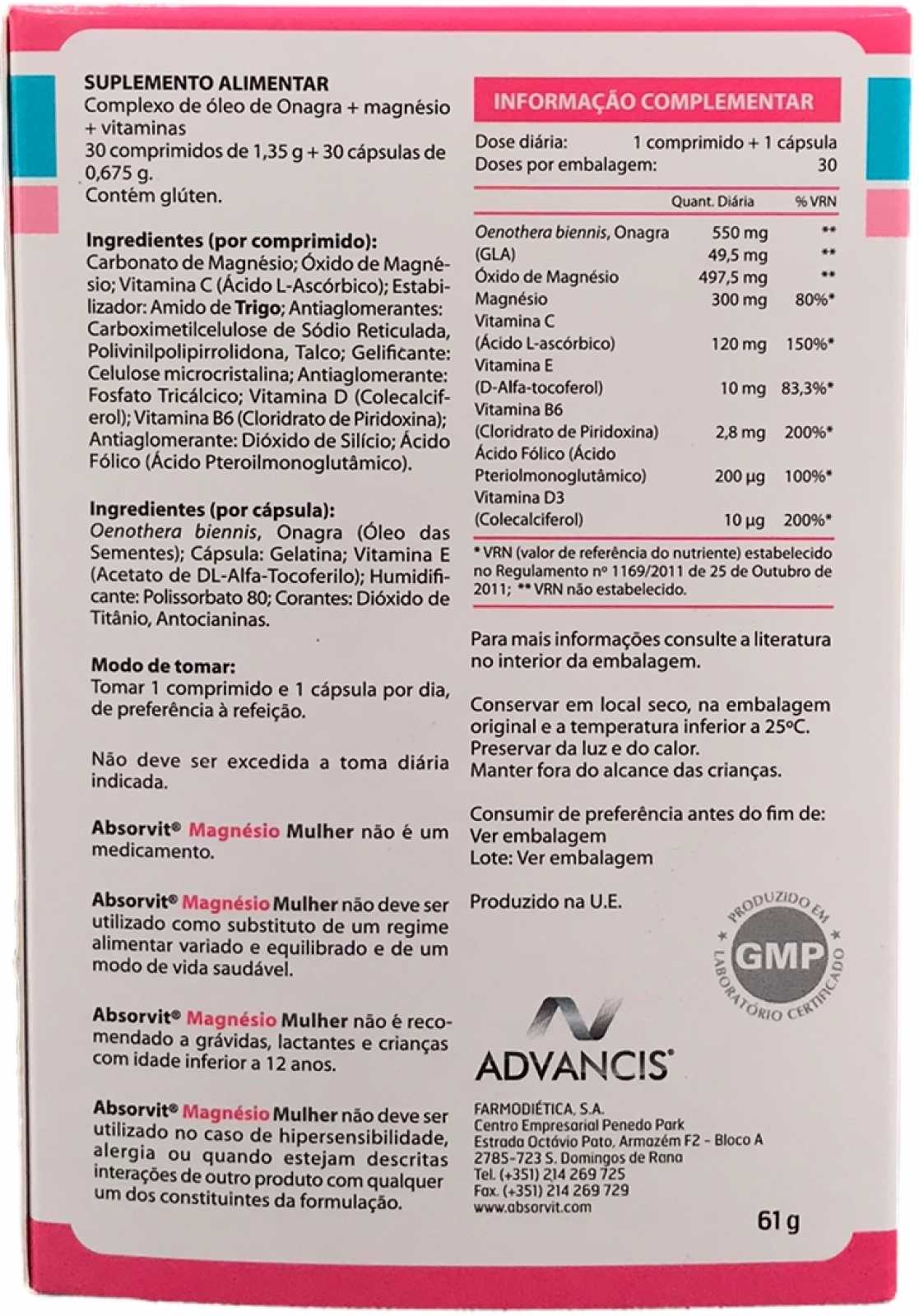 Absorbit Magnésio para Mulheres 30 comprimidos + 30 cápsulas