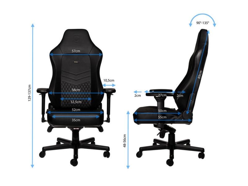 noblechairs Gaming-Stuhl HERO Echtleder Schwarz Ergonomischer Gaming-Stuhl