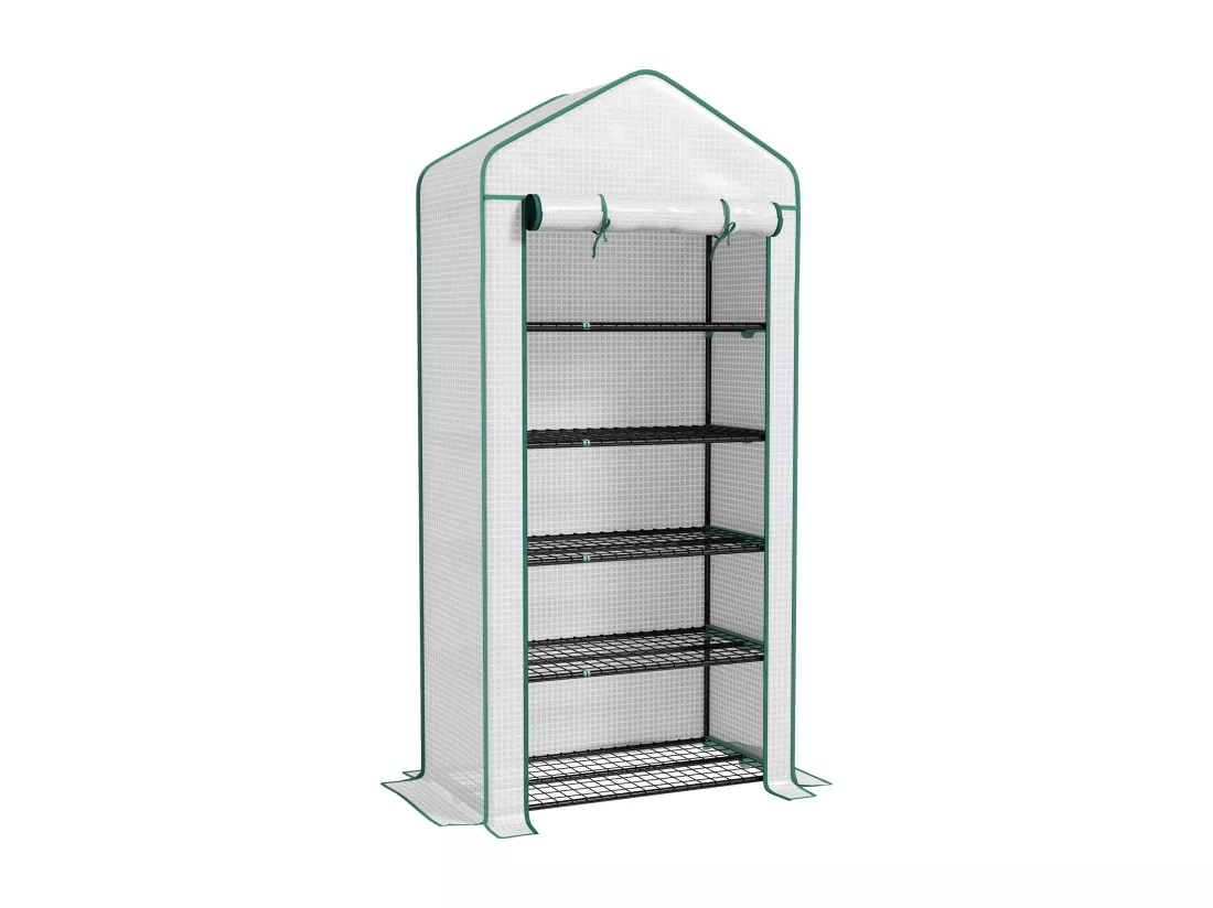 Serre de jardin balcon 5 niveaux porte acier PE blanc