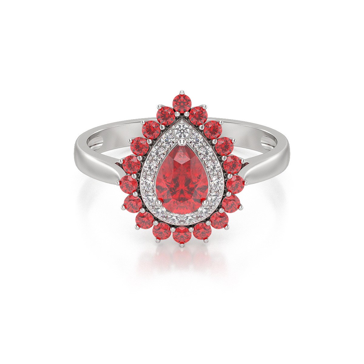 Bague ADEN Or 585 Blanc Rubis et diamants 3.15grs