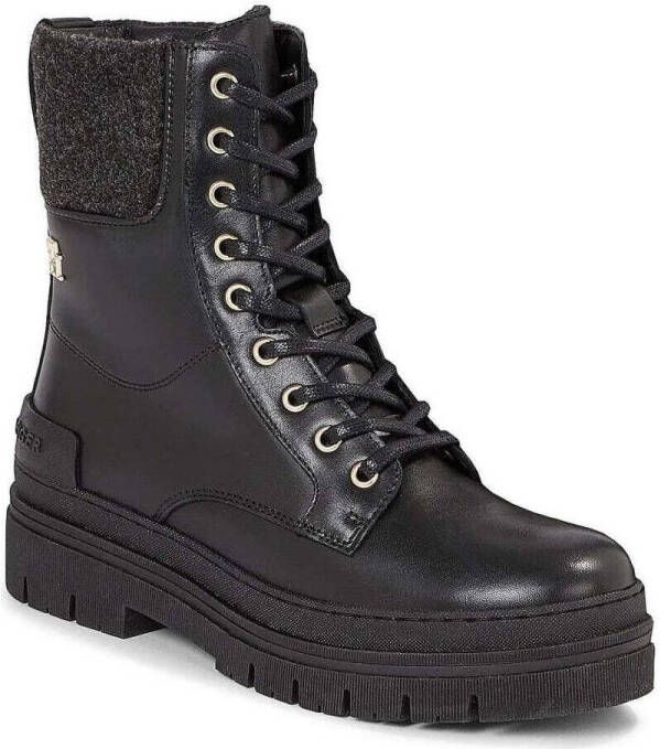 Tommy Hilfiger Feminini Felt Lace Up Bootie Boots Dames Zwart