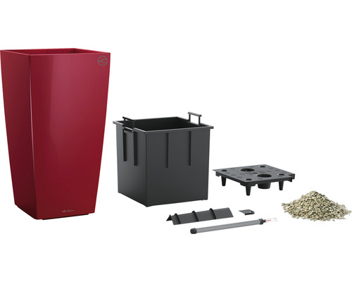 Lechuza Cubico 30 plantenbak complete set H 56 cm rood incl. zelfbewateringssysteem, planteninzet, substraat en waterniveau-indicator