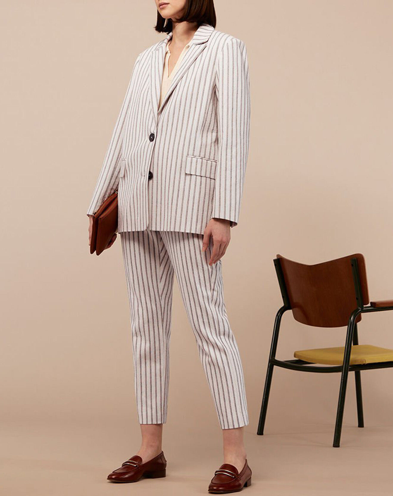 Jodhpur Veste blazer en Coton & Lin Alpha Fantaisie rayée écru/bleu