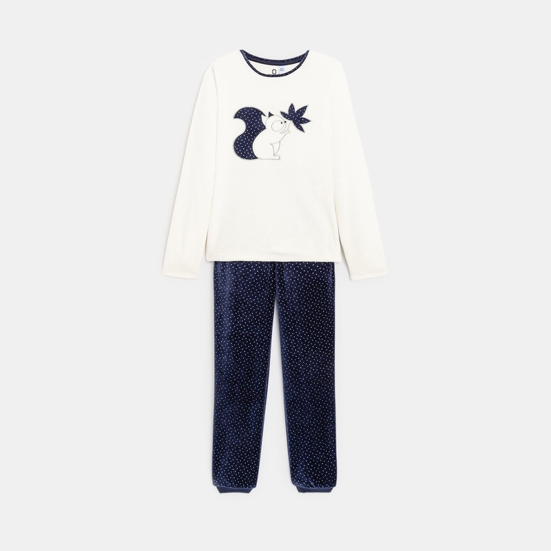 Pyjama en velours motif écureuil bleu fille