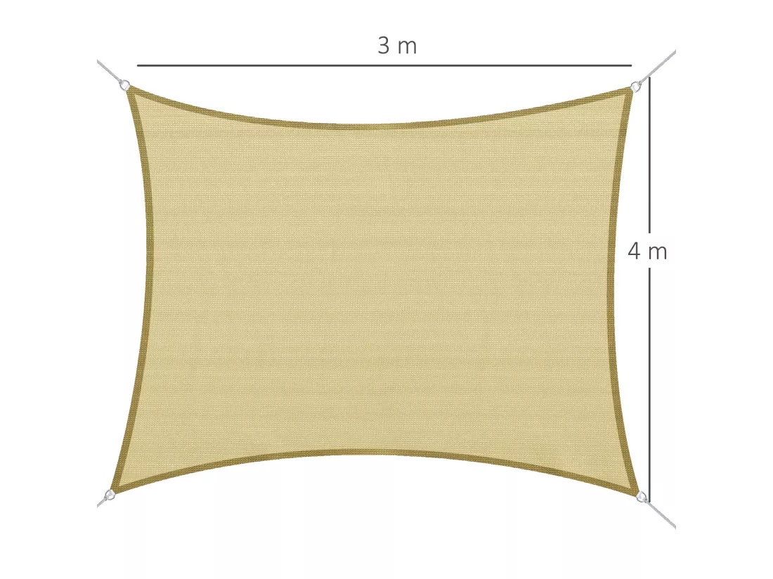 Voile d'ombrage rectangulaire 3 x 4 m polyéthylène haute densité résistant aux UV coloris sable