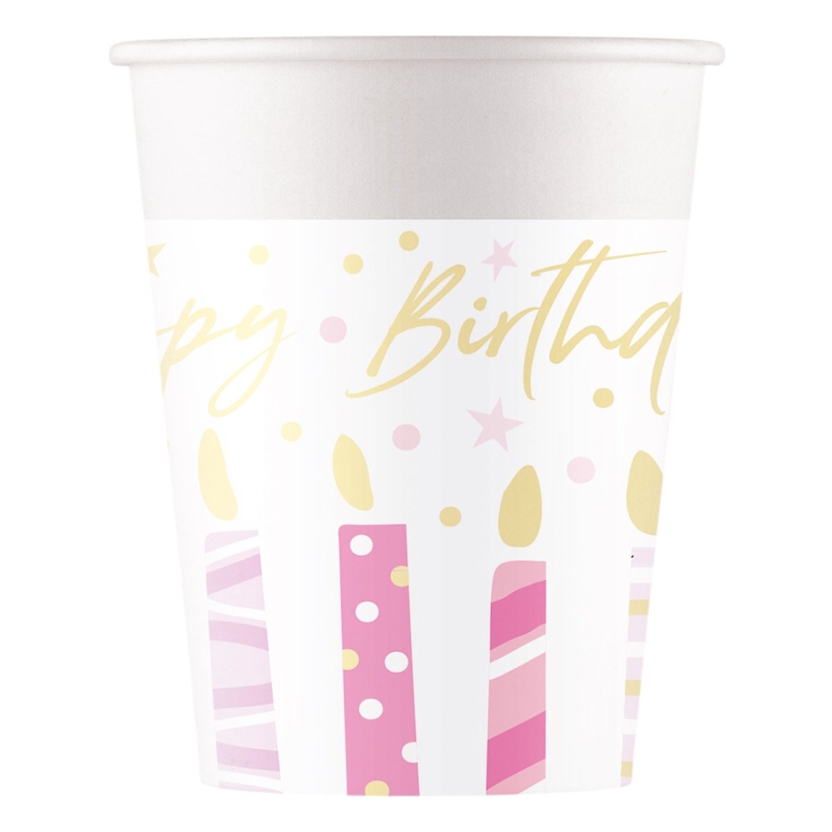 Happy Birthday Beker Kaarsen 200ml 8st