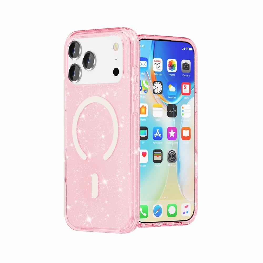 iPhone 17 Pro Max MagSafe Hybrid Hardcase Schutzhülle im Glitzer Design - Pink / Transparent