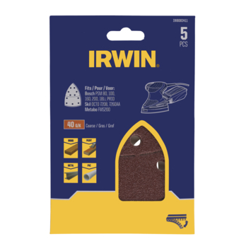 Irwin schuurvel voor multischuurmachines Bosch PSM, Skil, Lux, Metabo, zelfklevend K40, 5 stuks