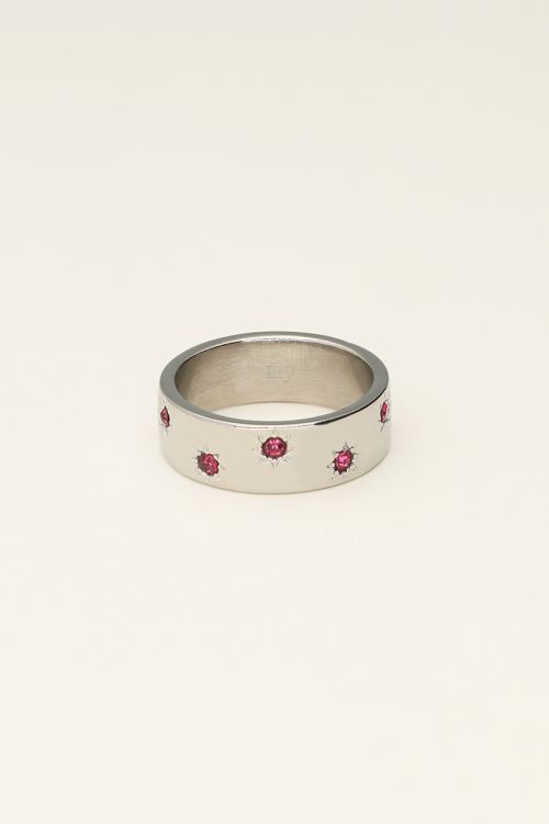 Mystic ring met sterretjes en roze steentjes