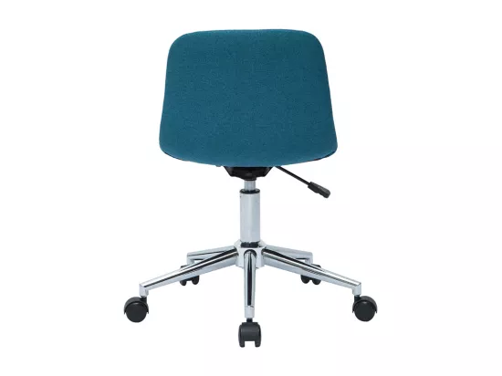 Chaise de bureau à roulettes design en tissu bleu canard et acier chromé SAURY
