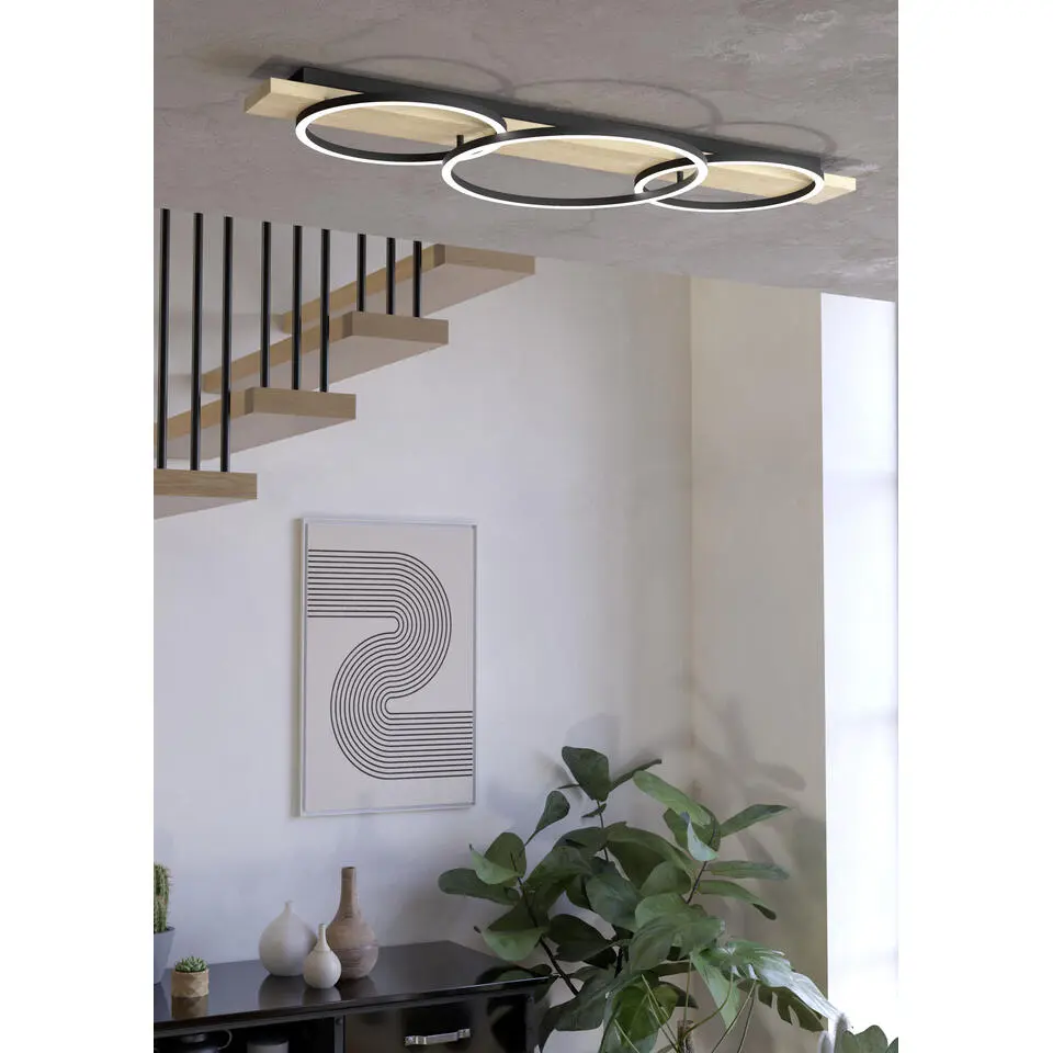 EGLO Boyal Plafondlamp - LED/LED - 101 cm - Zwart/Bruin/Wit