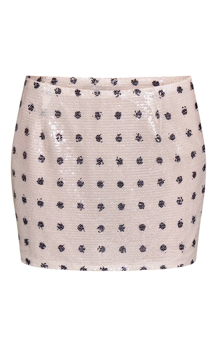 Crème Ensemble Coordonné Jupe Mini À Pois Sequins