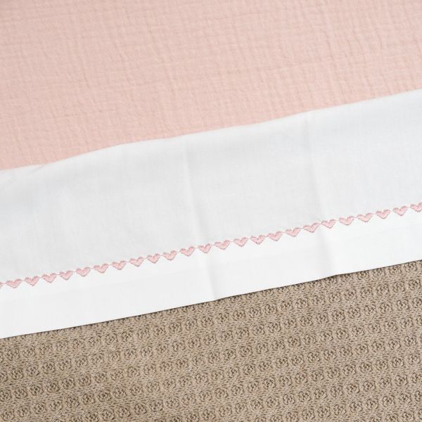 Cottonbaby Ledikantlaken - Hartjesrand Oudroze - 120x150 cm