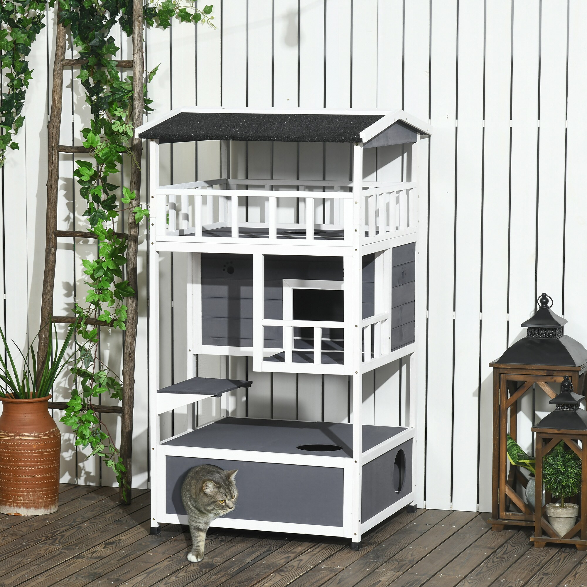 PawHut Katzenhaus 4-stöckig 78 x 76 x 140 cm (BxTxH)