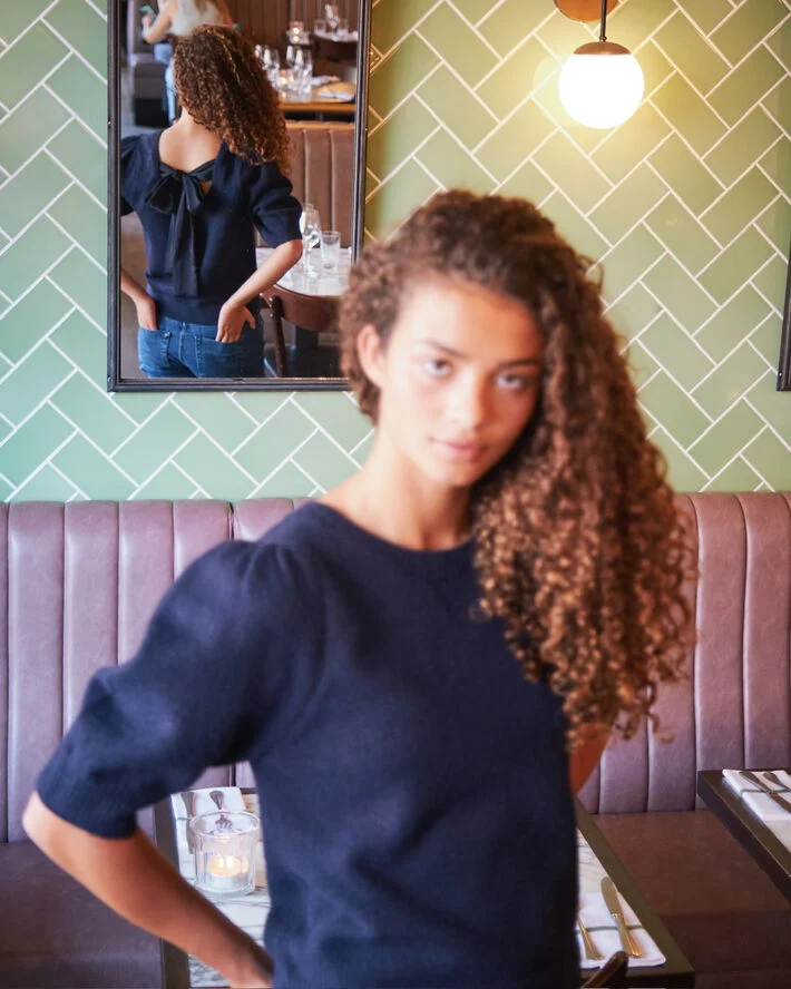 Neo Noir Martha Bow Knit Tee Navy