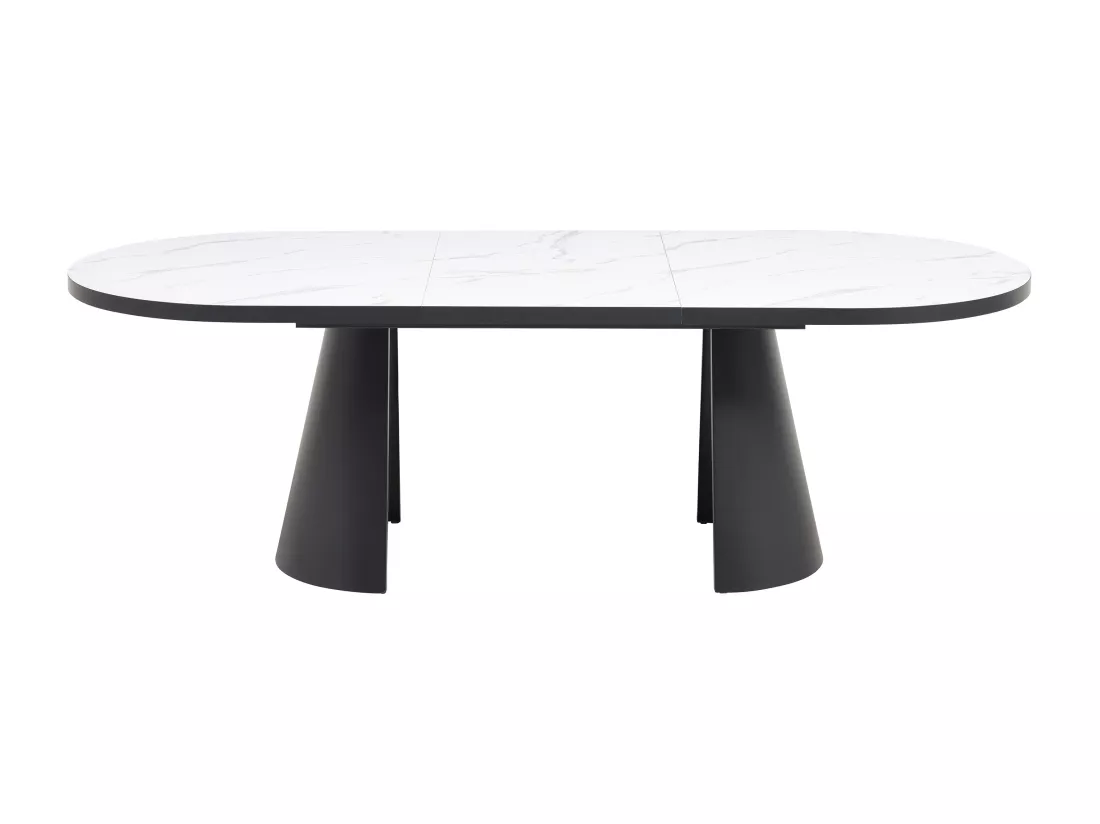 Table à manger extensible 6 à 10 personnes en MDF et métal - Effet marbre blanc et Noir - KORIZEA