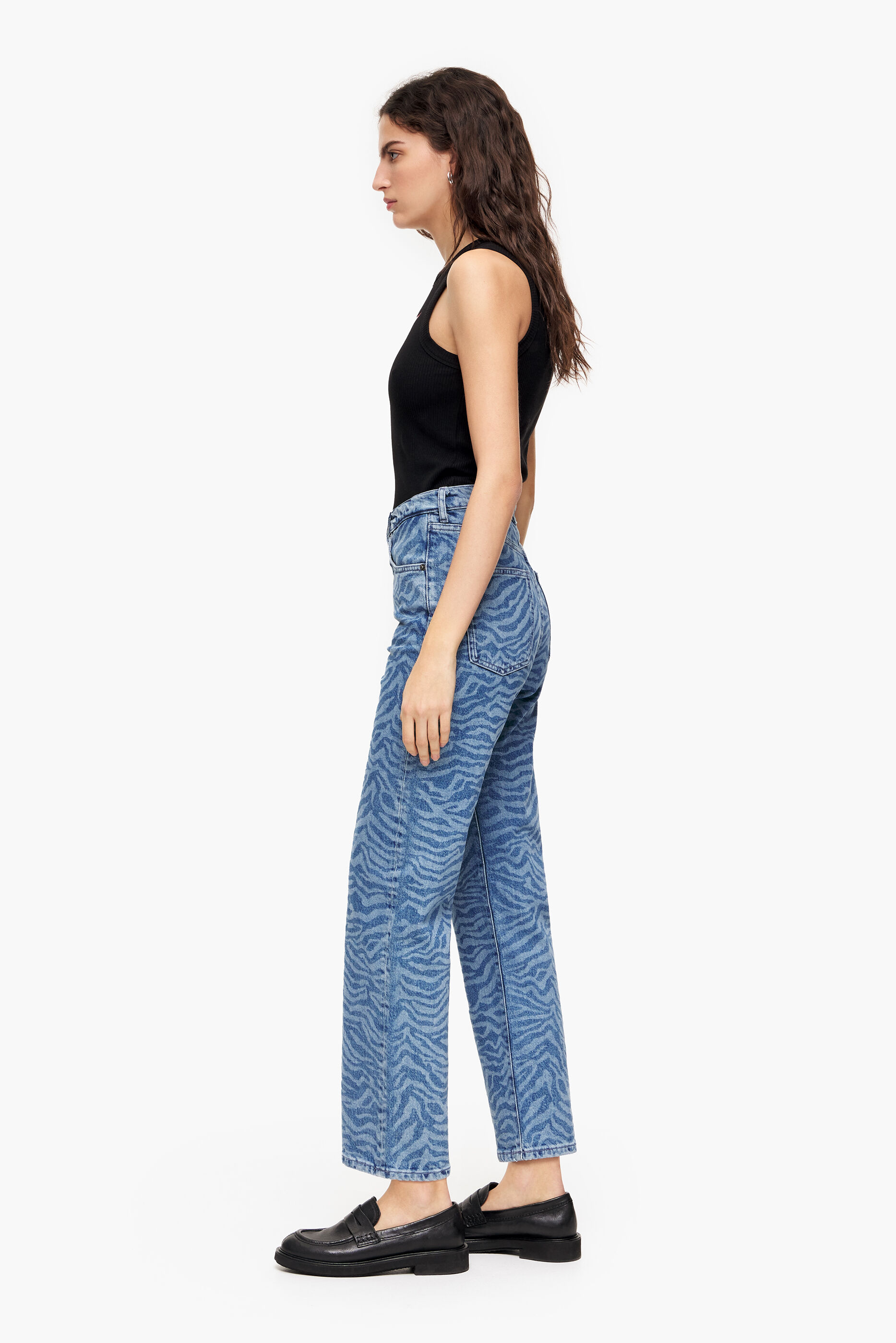 Calça jeans reta cropped azul tigre - Calça jeans reta
