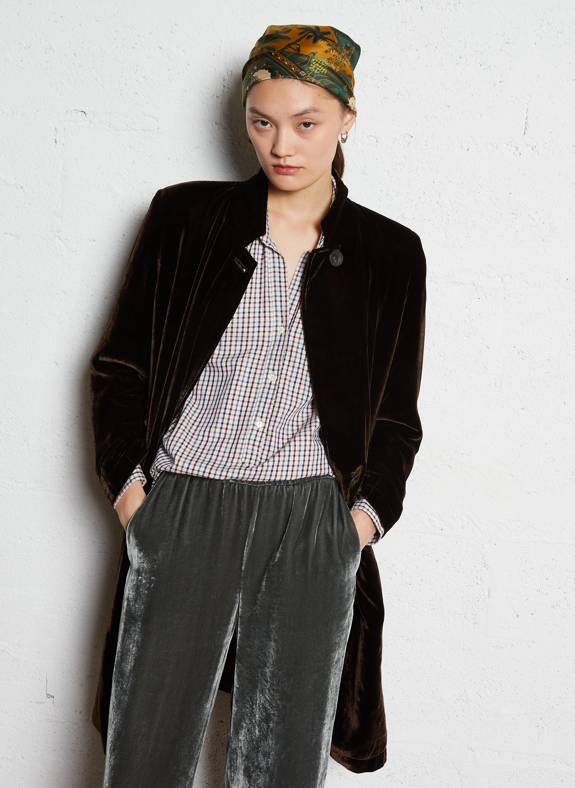 MELO - Manteau long en velours | Marron
