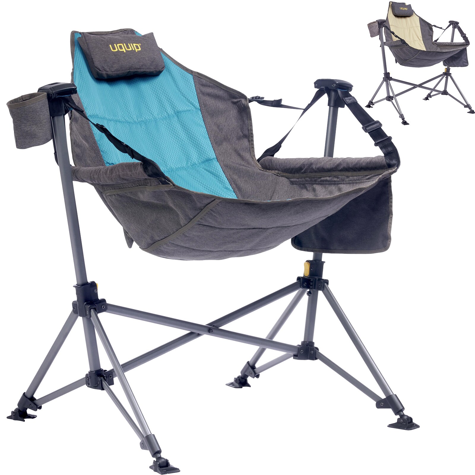 UQUIP Campingstuhl Rocky 2.0 Strandstuhl Schaukelstuhl Hänge Sessel Klappstuhl Farbe: Petrol/grey