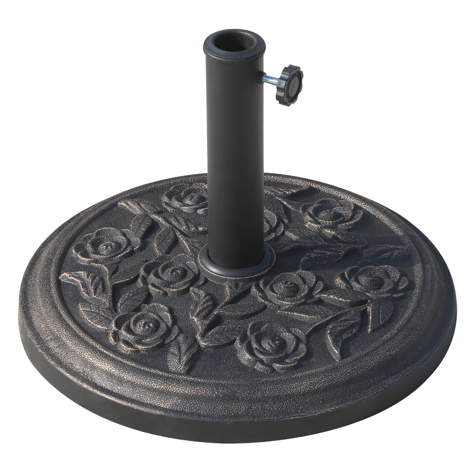 Base redonda de resina para guarda-sol de jardim Outsunny, 9 kg, para hastes de 38 mm/48 mm, Ø45,5 x 31 cm, cor bronze.