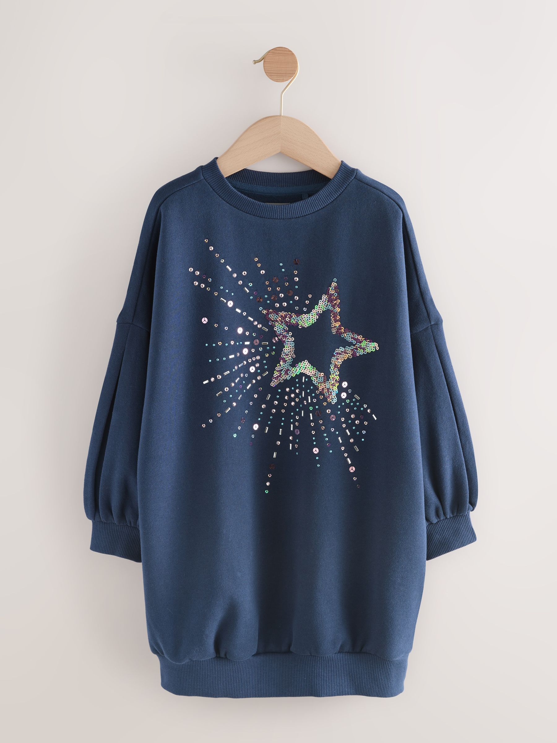 Marineblauw met lovertjes en sterrenprint - Trui-jurk (3-16 jr)