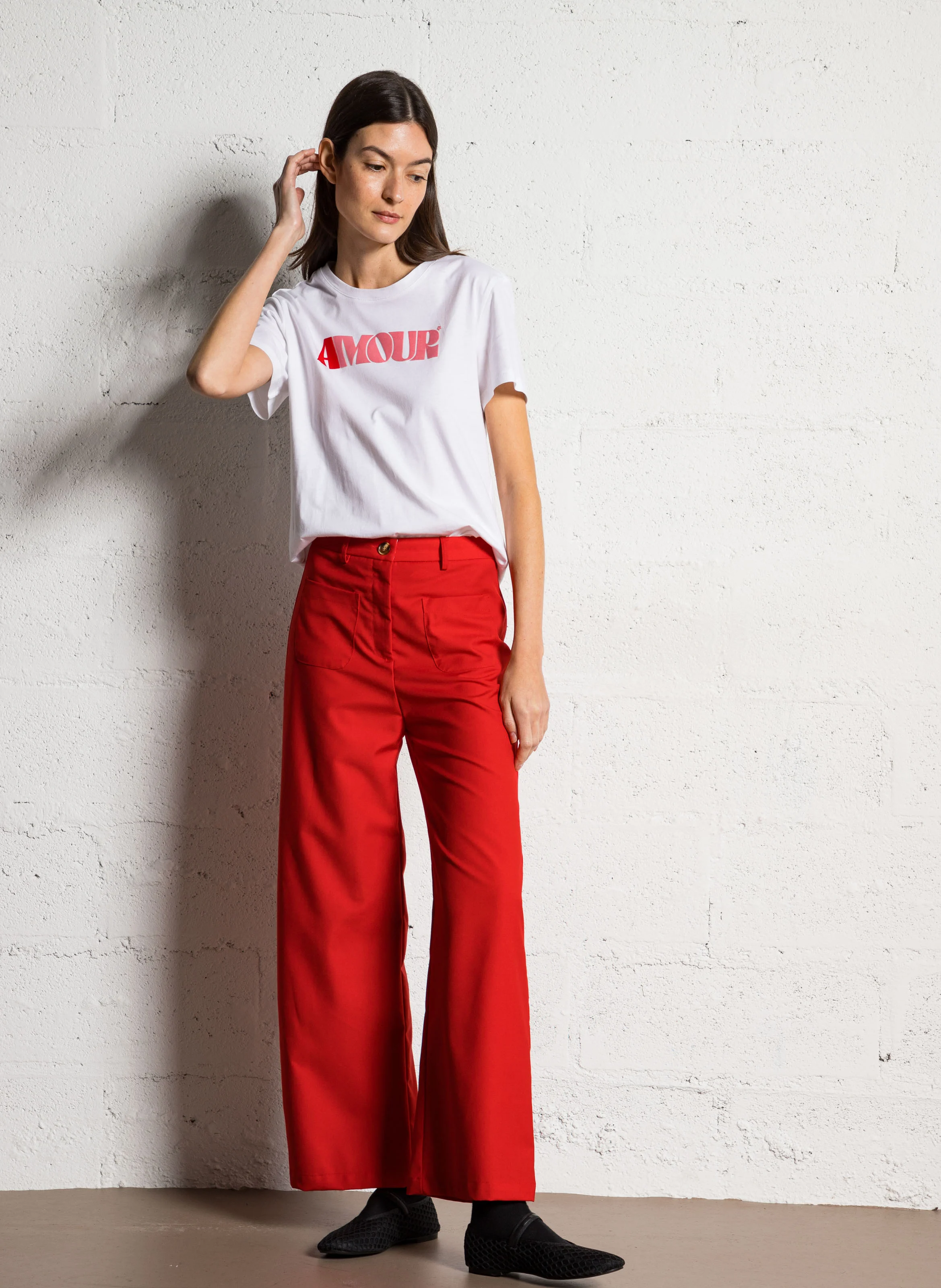 SONNY - Pantalon droit en coton mélangé | Rouge