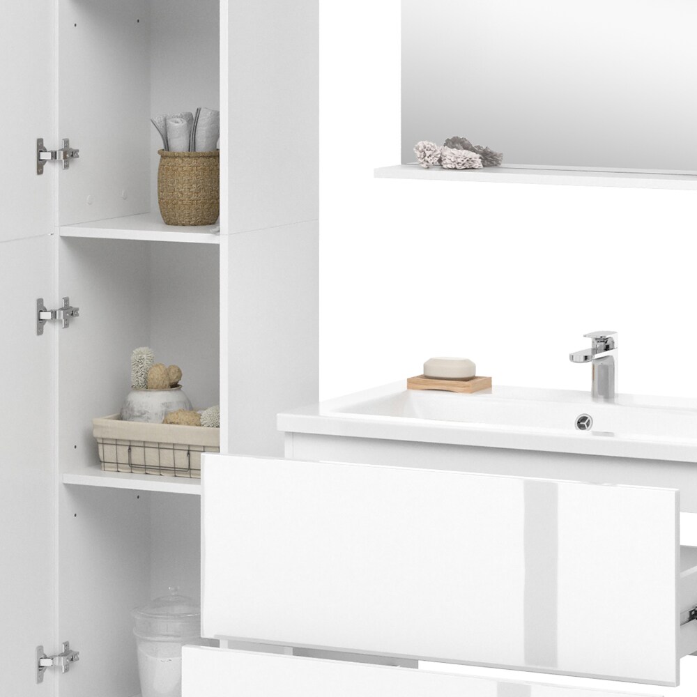 Vicco Badmöbel-Set Izan Weiß Hochglanz modern Waschtischunterschrank Waschbecken Badspiegel Midischrank Hochschrank