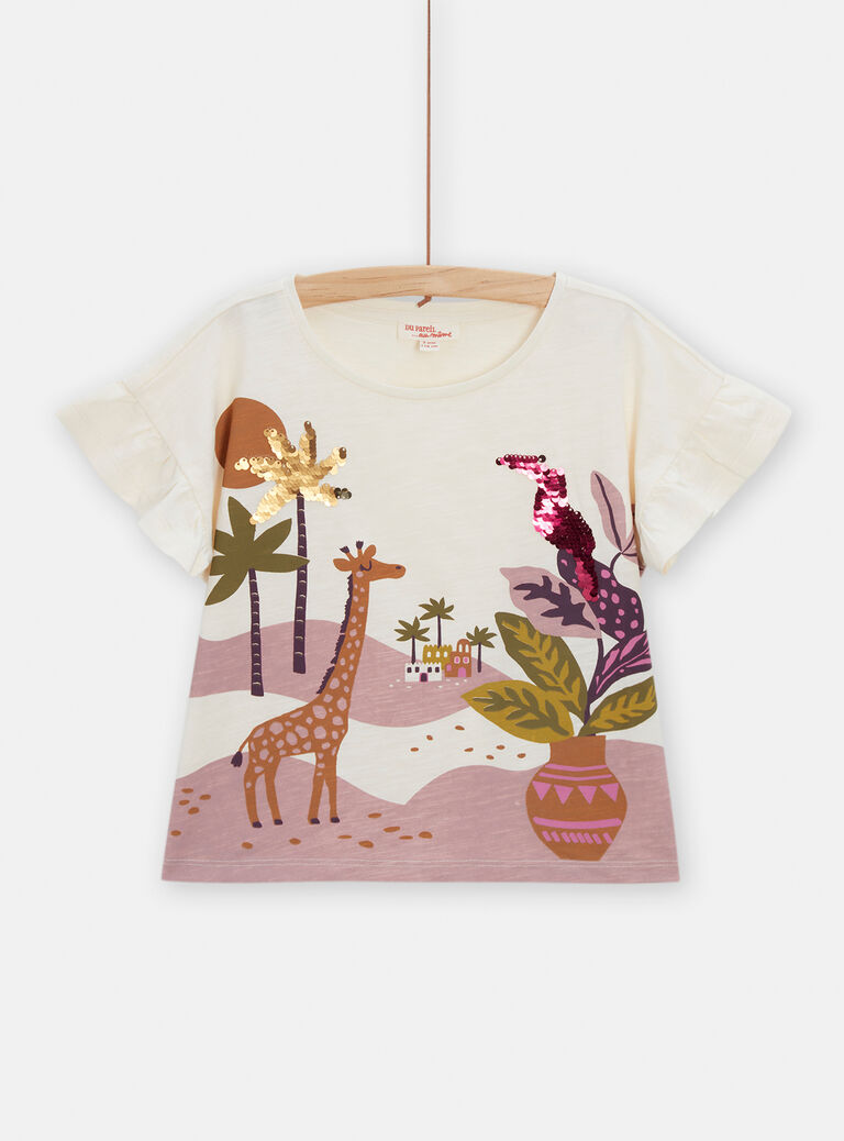 T-shirt écru animation à sequins magiques pour fille