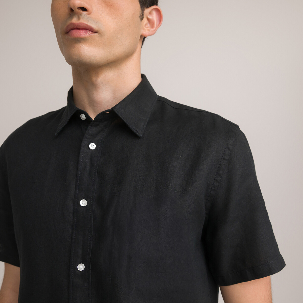 COLEÇÃO LA REDOUTE<br>Camisa reta de manga curta em linho