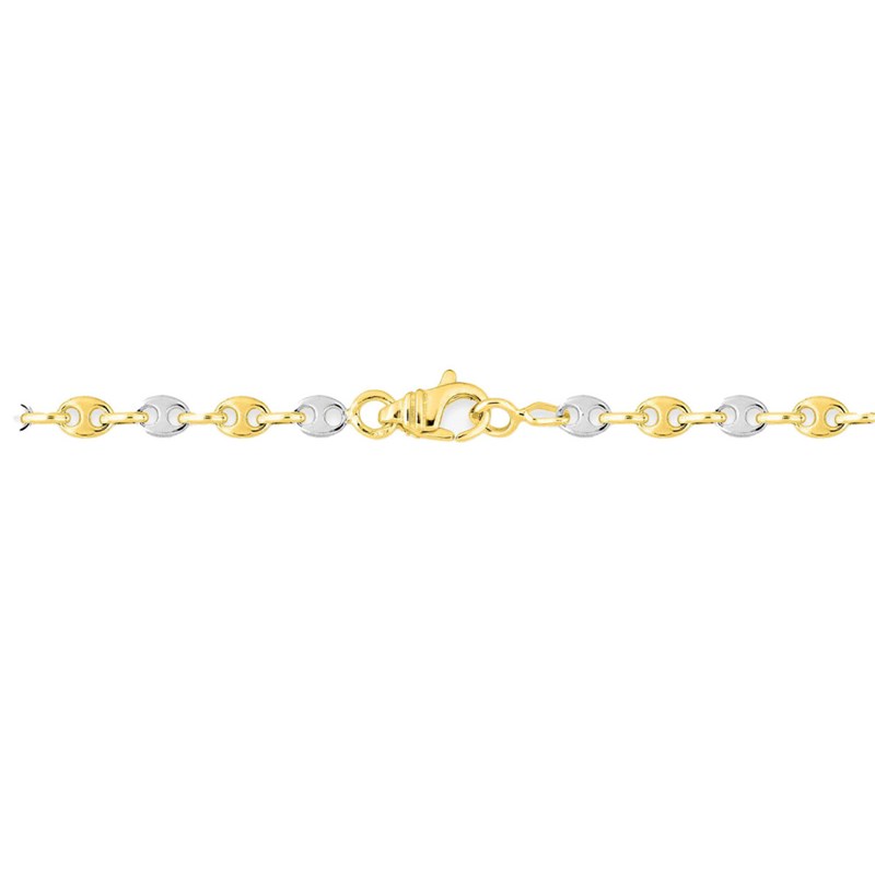 Bracelet mixte 18 cm - Bicolore - Grain de café - Or 18 Carats - Largeur 3.2 mm