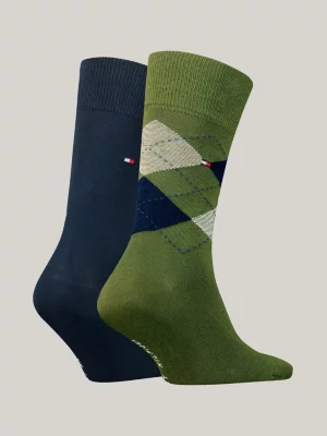 Pacote com 2 pares de meias clássicas com estampa de losangos.