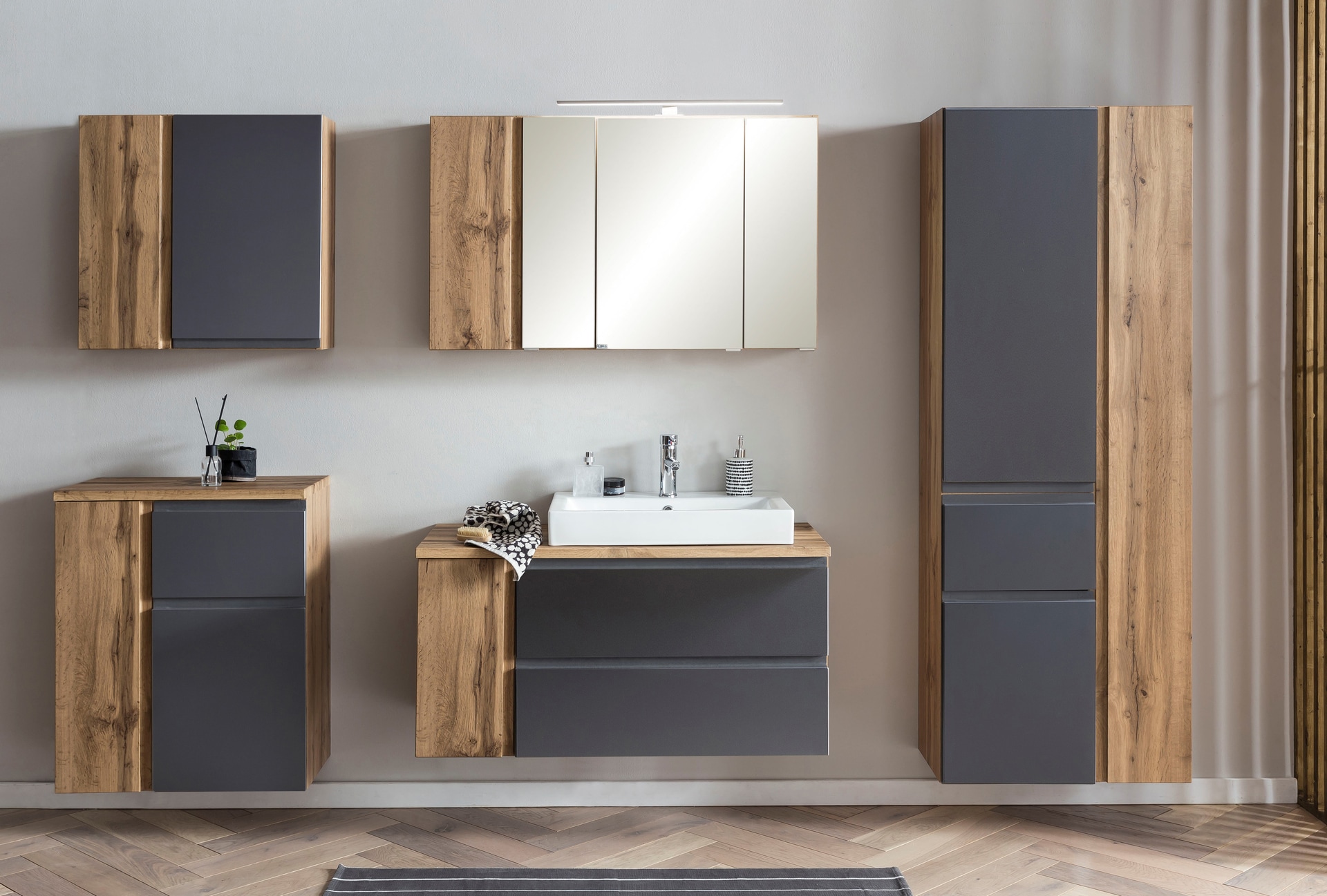 Bad-Hochschrank GENT grau/braun