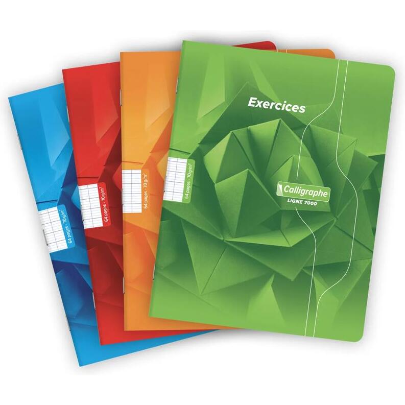 Cahier d'exercices mensuels piqué 7000 17x22 cm 64 pages grands carreaux 70 g - Assortis