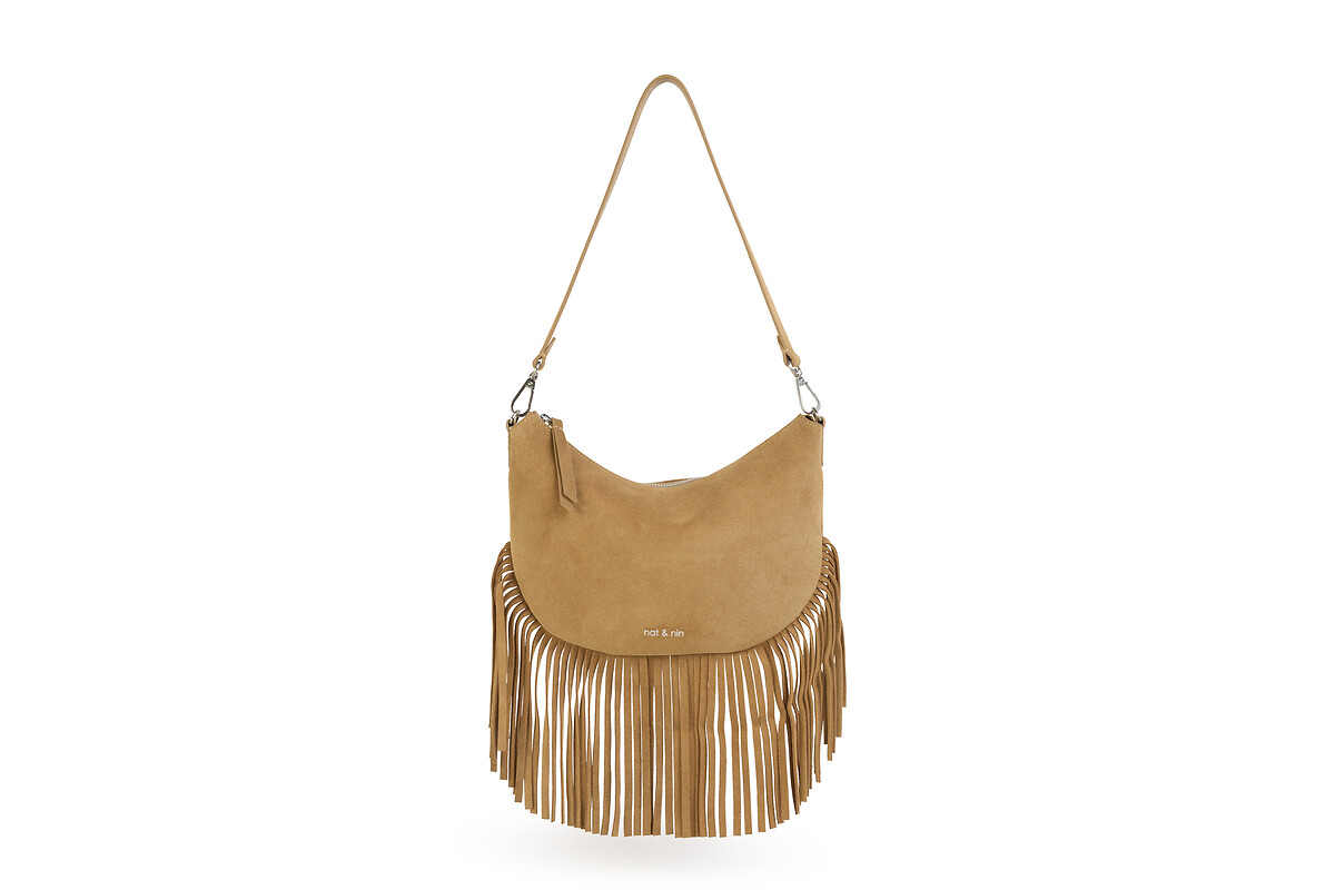 NAT & NIN<br>Bolsa de ombro de couro, LUNE FRANGE