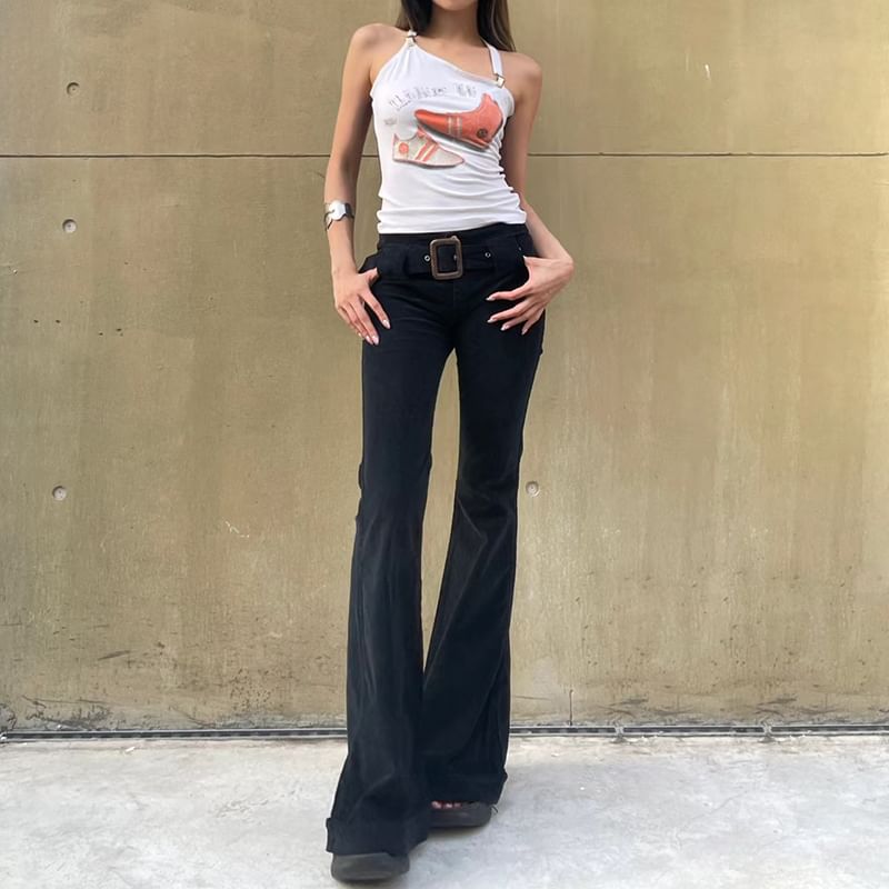 GAGAO - Bootcutbroek van corduroy met middelhoge taille en riem