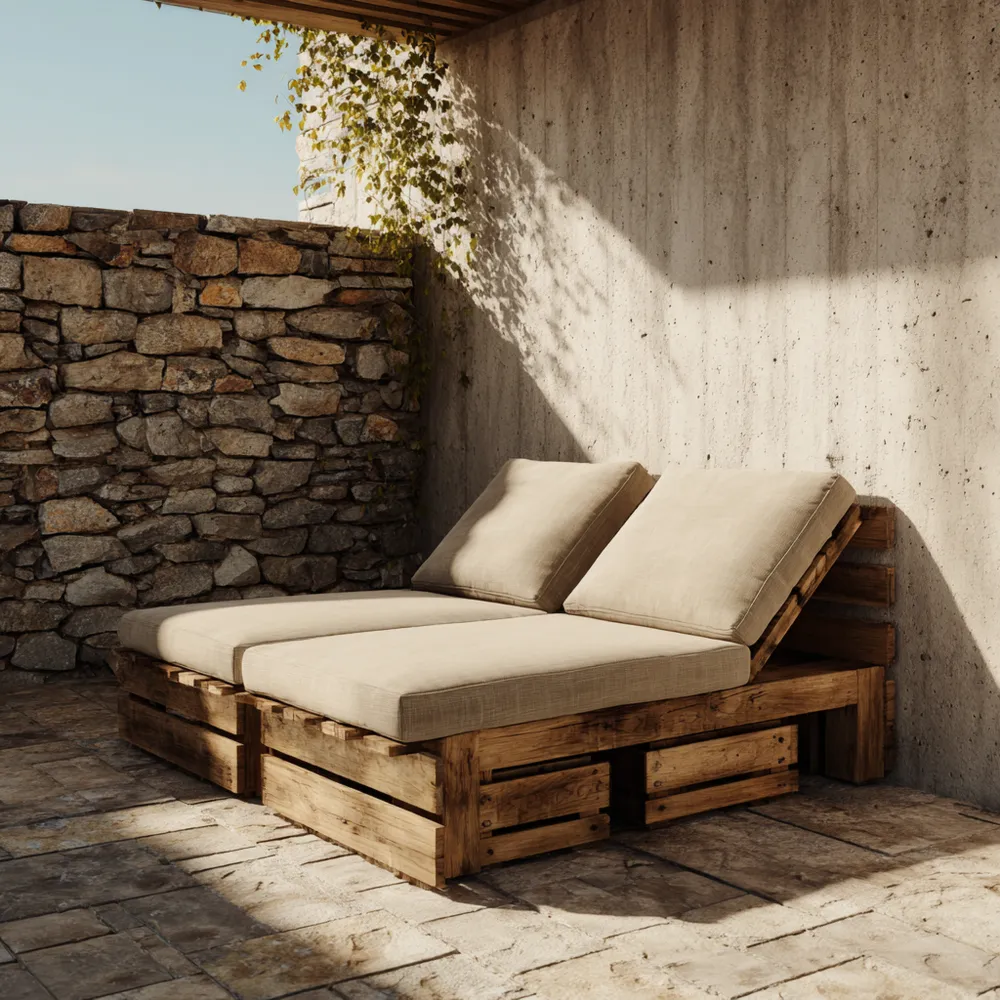 Gartenliege Holz Palettendesign 200x80x30 cm - Beige - Verstellbar