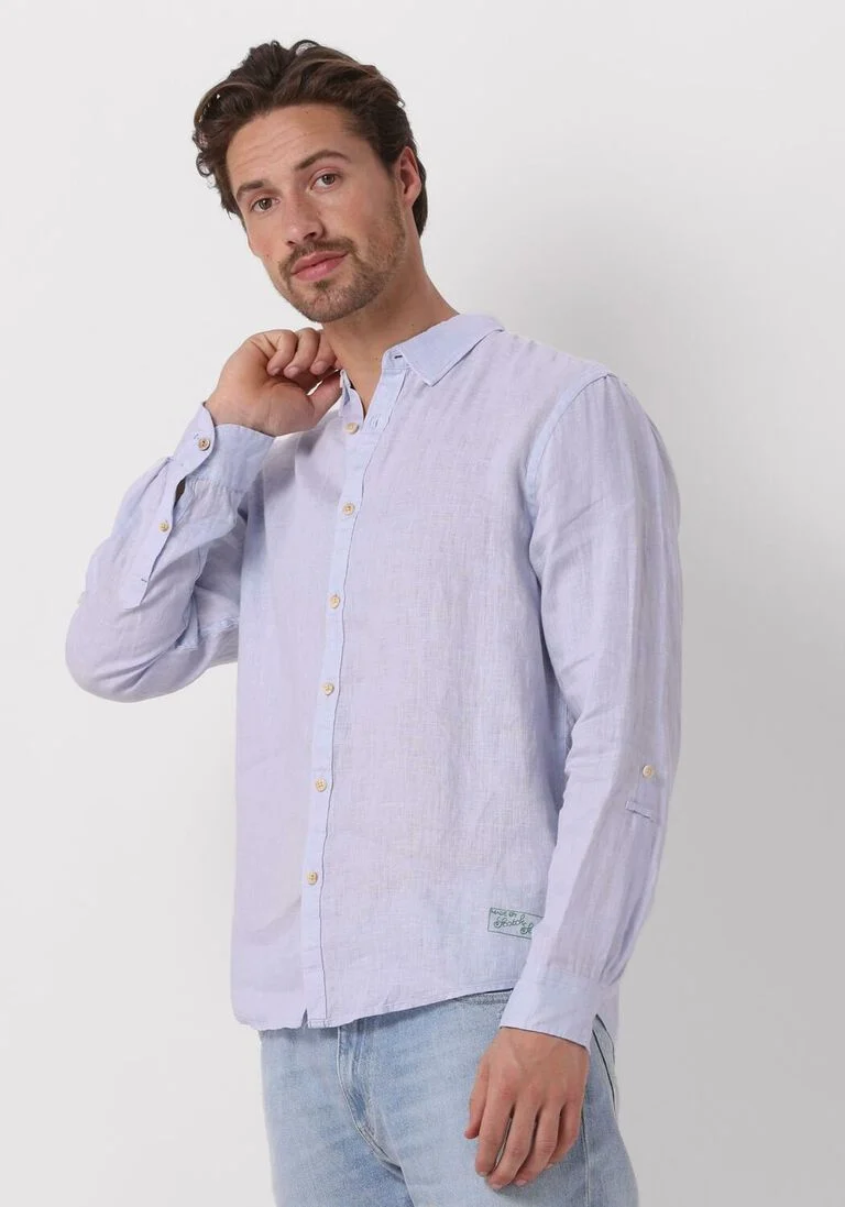 SCOTCH & SODA lichtblauwe scotch & soda casual overhemd linen shirt with roll-up