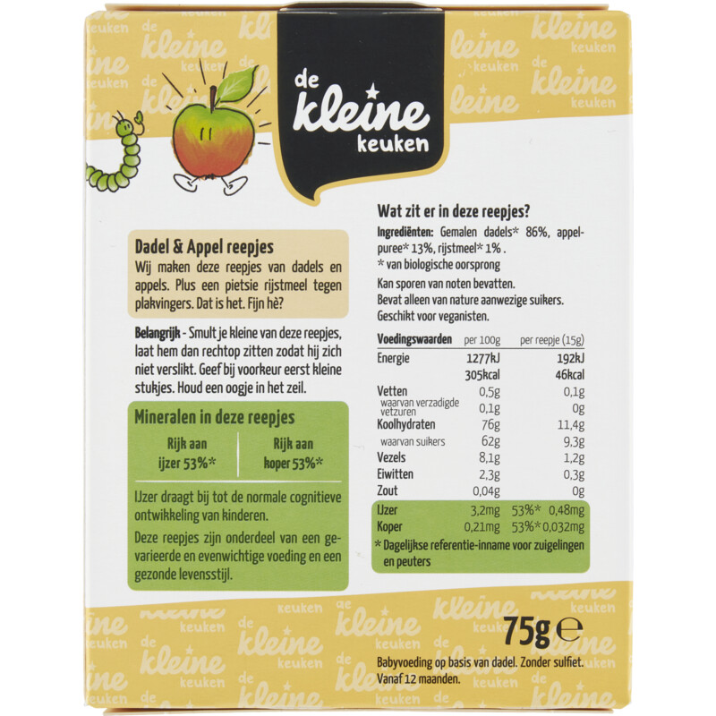 De Kleine Keuken Biologische dadel & appel reepjes 12m+