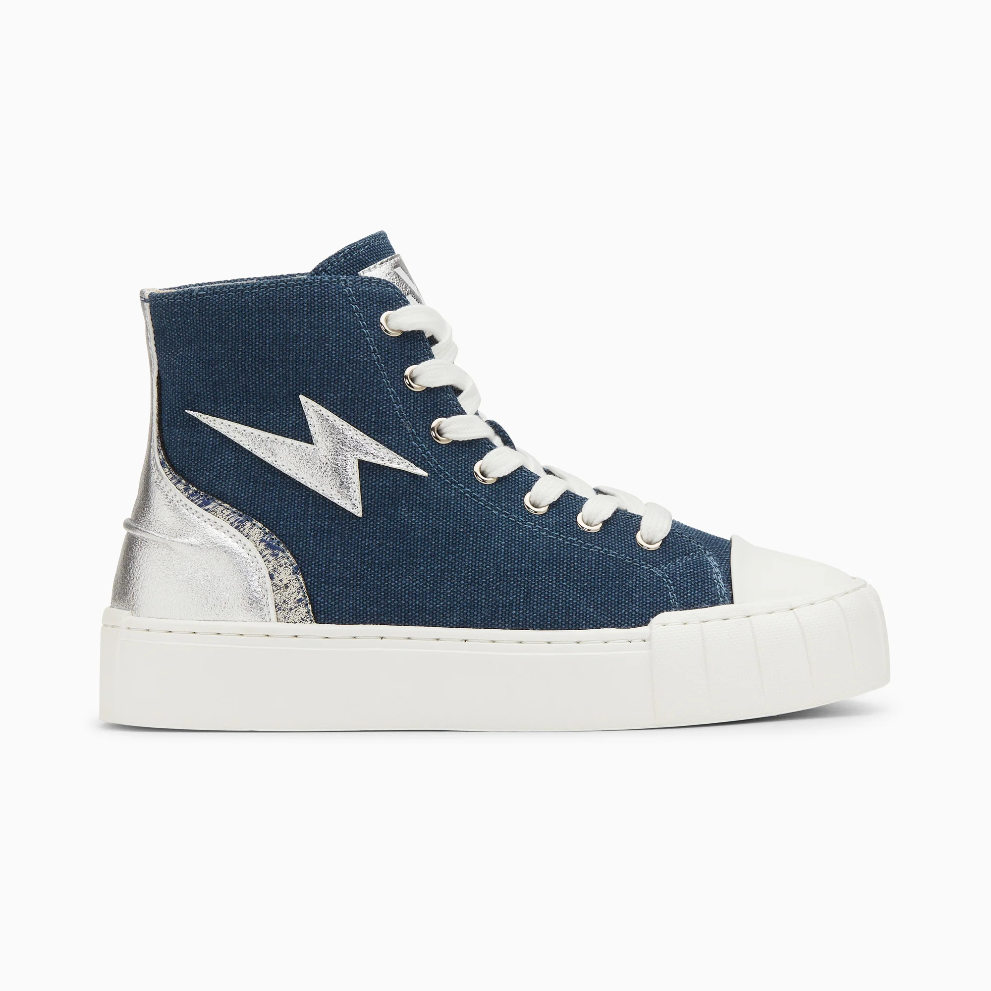 Sneakers-Baskets éclair Laure montantes denim et argent