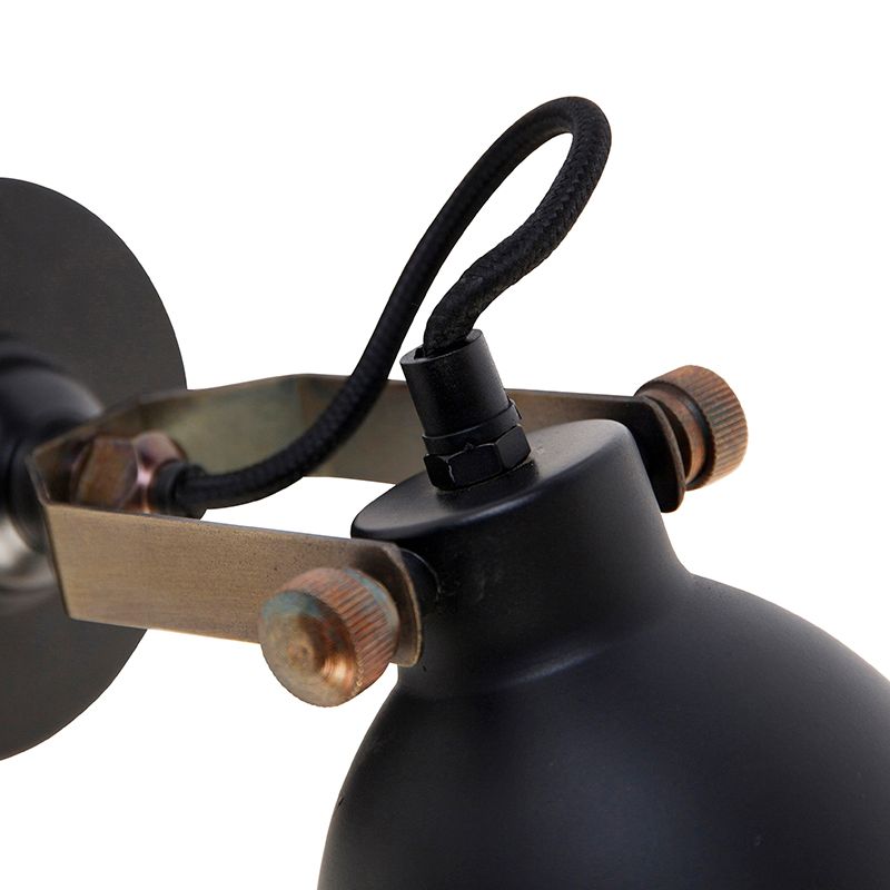 Industriële wandlamp zwart met goud verstelbaar - Liko