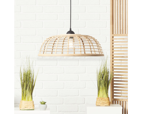Hanglamp, 1-lichts, HxØ 120x47 cm, zwart/naturel