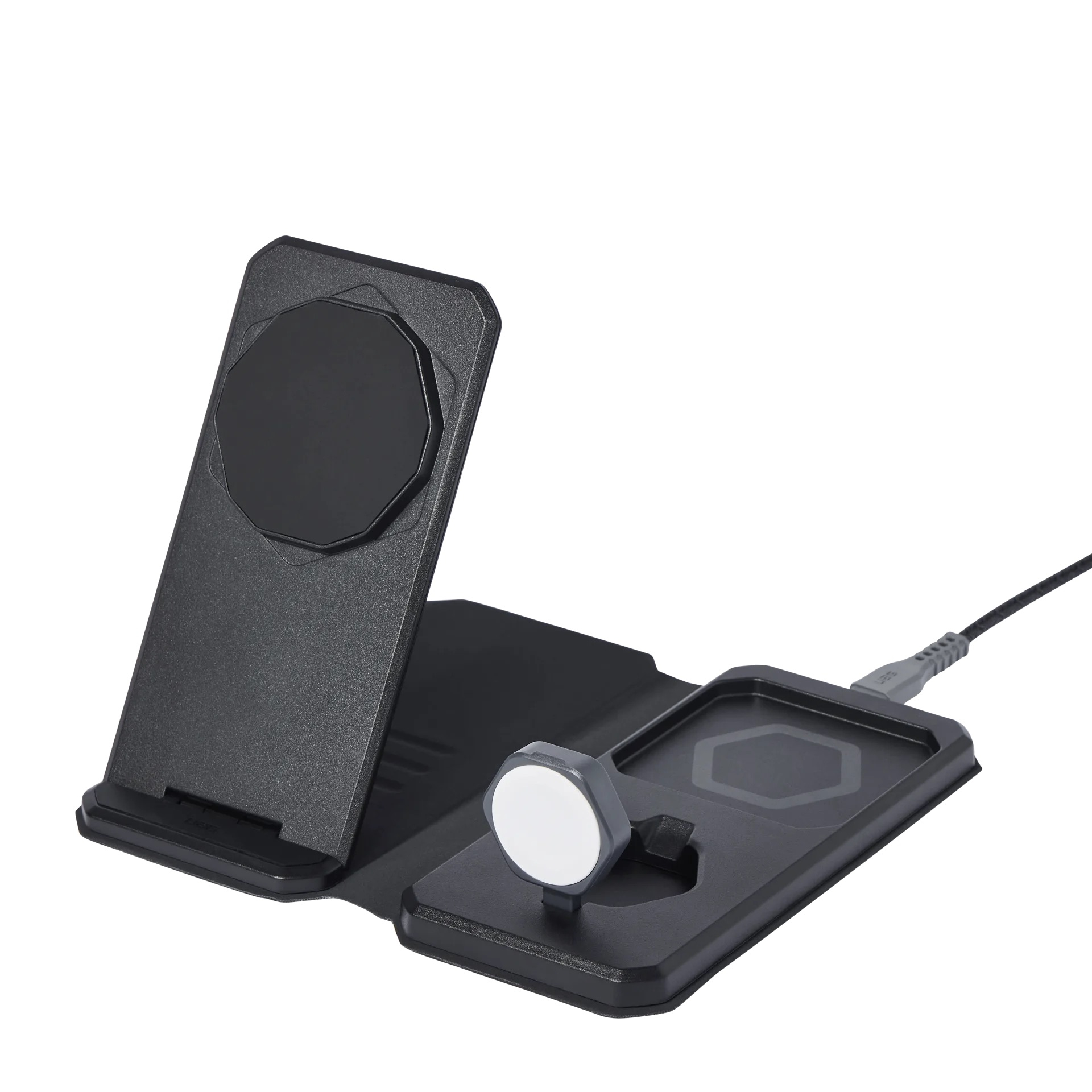(15W) SRGE 3in1 MagSafe Qi Wireless Charger Faltbare Ladestation für iPhone / Apple Watch / Airpods (9B4412114030) - Schwarz