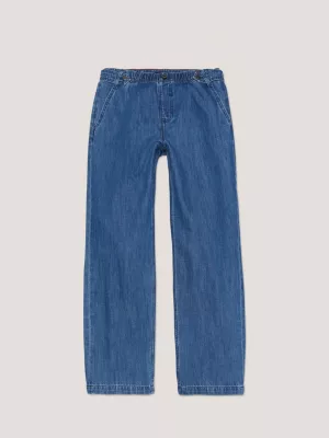 Calça jeans reta e relaxada de cintura alta adaptável