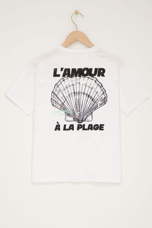 Wit T-shirt met zwarte ''L'amour a la plage''
